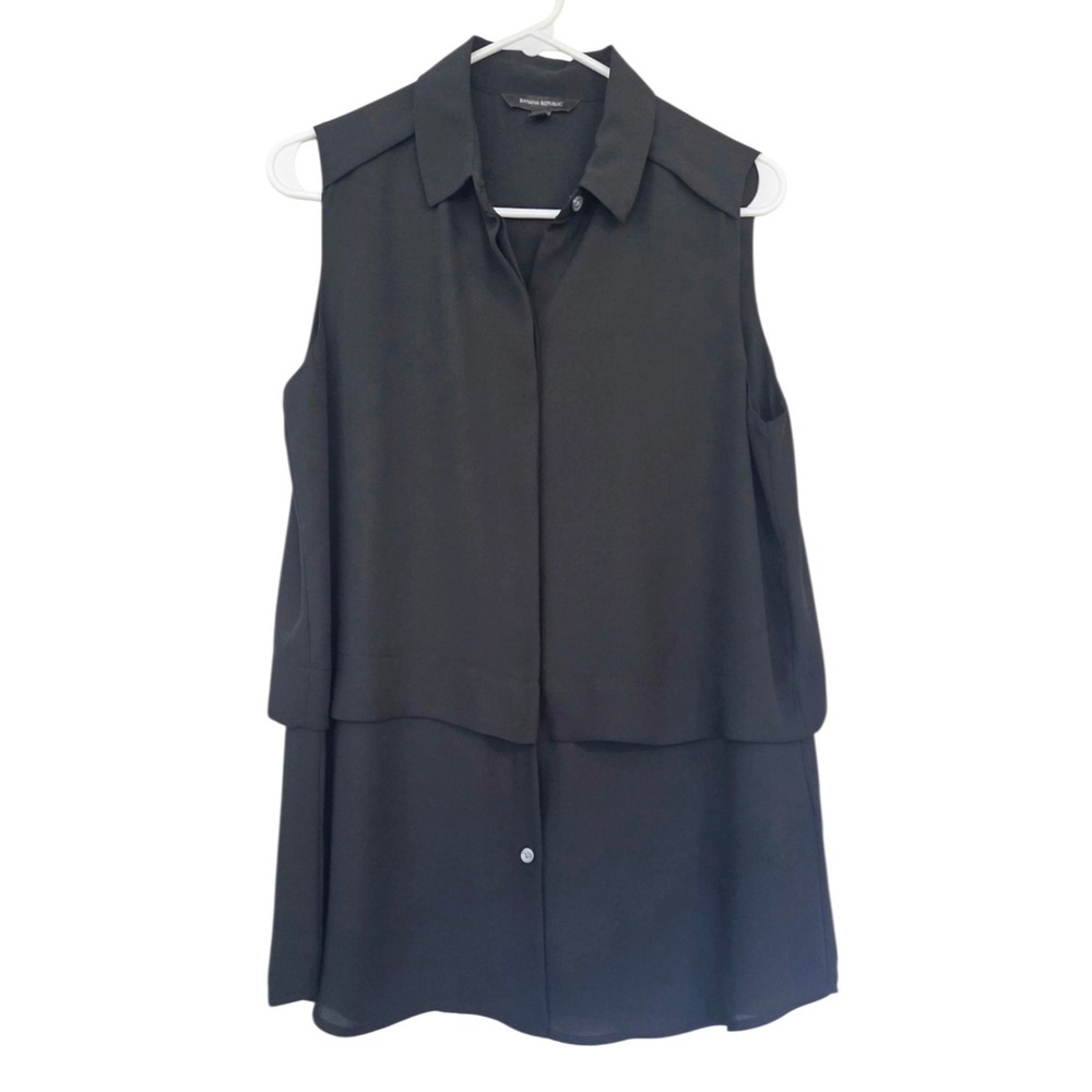 Banana Republic Sleeveless Black Dressy Blouse Shirt Top Career Tiered Size M